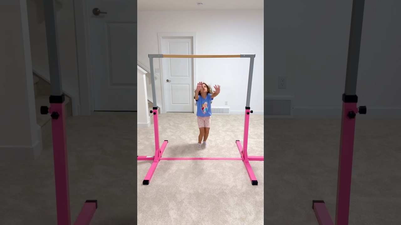 Rhia can’t reach the gymnastic bar - Sierra comes and teach to adjust the bar