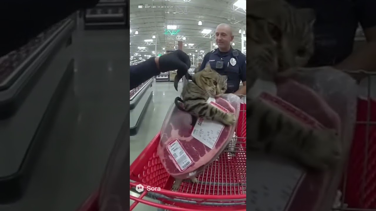 Cat Arrested for Stealing Meat π±π₯© | Real Body Cam Footage #animalshorts #funny