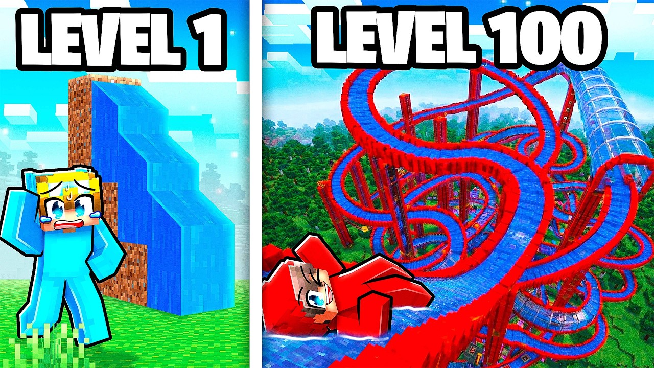 LEVEL 1 vs. LEVEL 100 WATERPARK! (Minecraft)