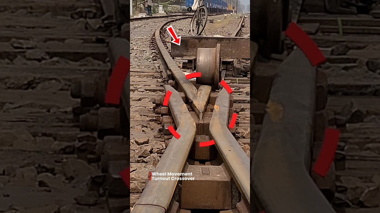 Trolley wheel passing turnout crossover frog.#shorts #railway #railtrack #railroad #foryou