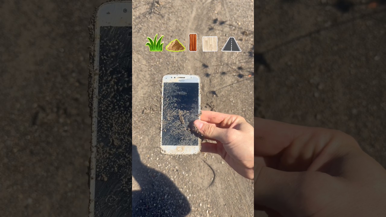 Qual superfície risca mais um celular? #experimento #asfalto #piso #madeira #grama