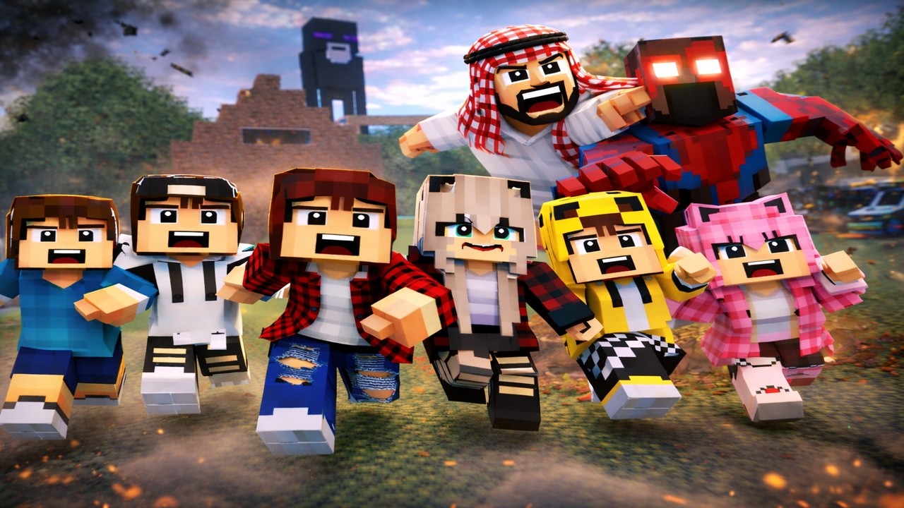 ماين كرافت لكن انا وجيجي وعبوسي وكعبول هربنا من الوحش العملاق المعضل 😱😨 #فلم_ماين_كرافت