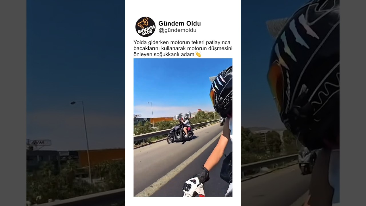Yolda giderken motorun tekeri patlayınca bacaklarıyla kazayı önleyen adam 👏