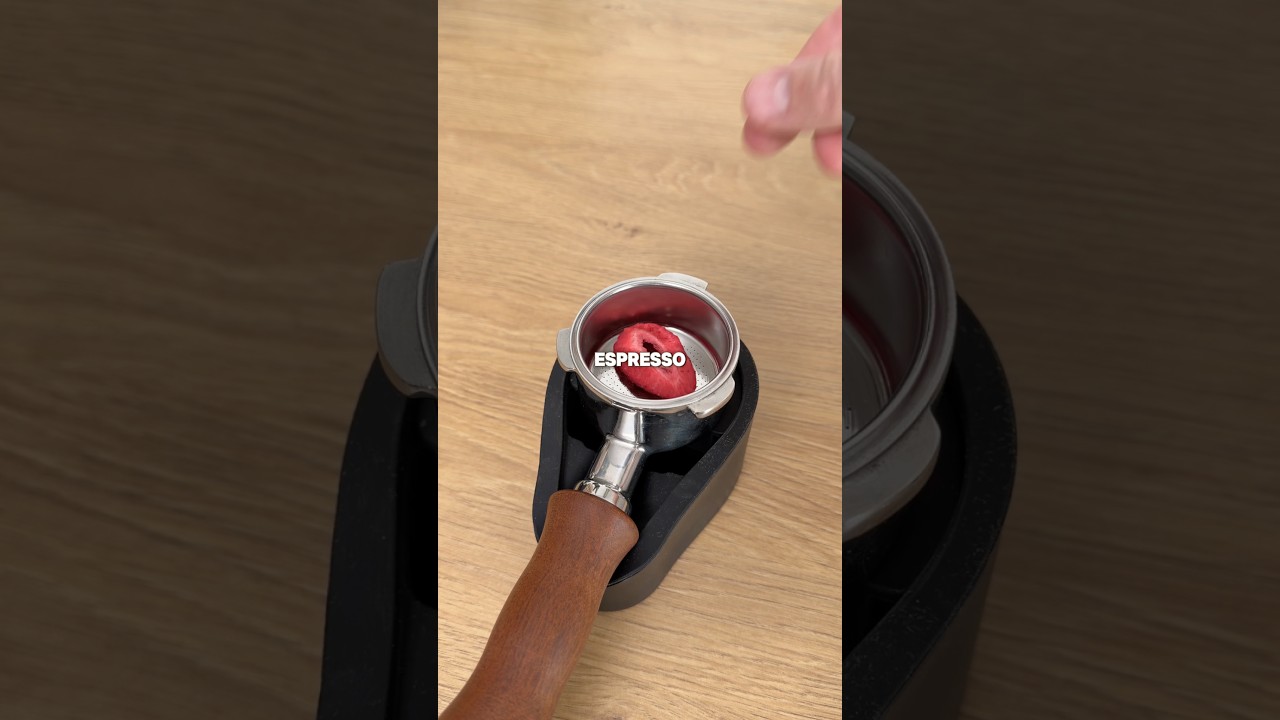 Pulling espresso through a freeze dried strawberry