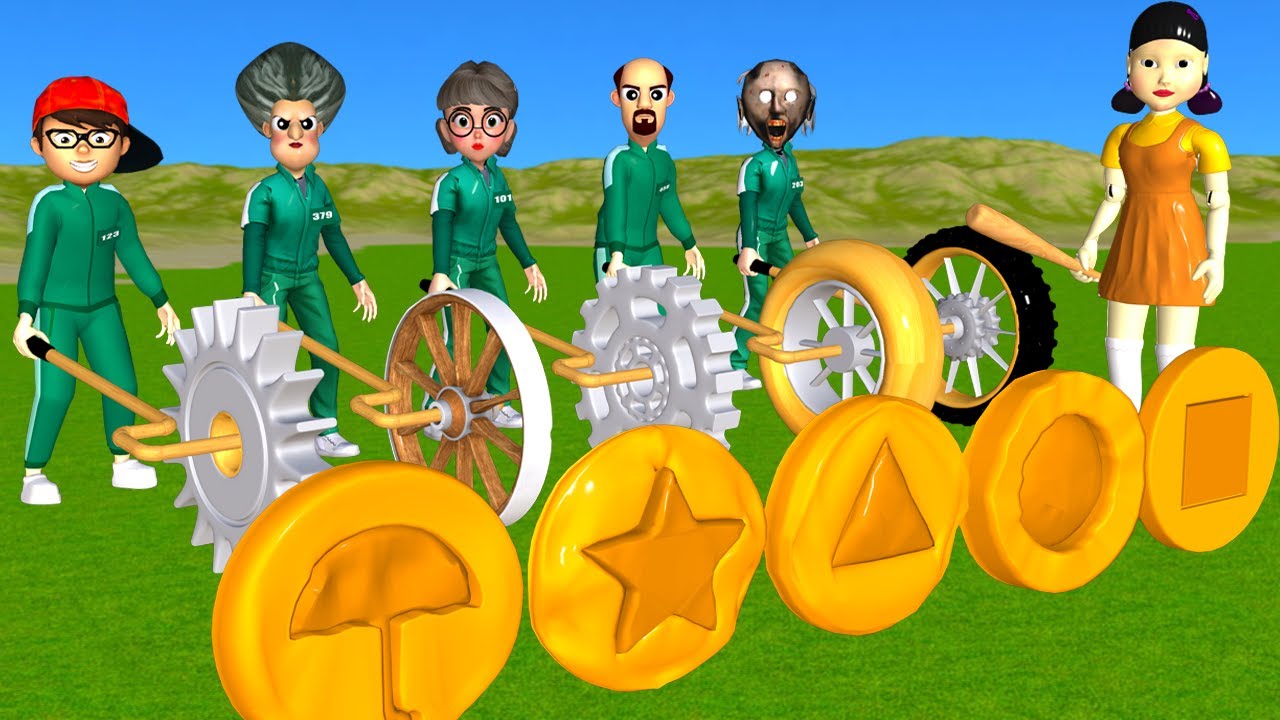 Scary Teacher 3D vs Squid Game Rolling Wooden Wheel vs Domino Dalgona Level Max 5 Times Challenge