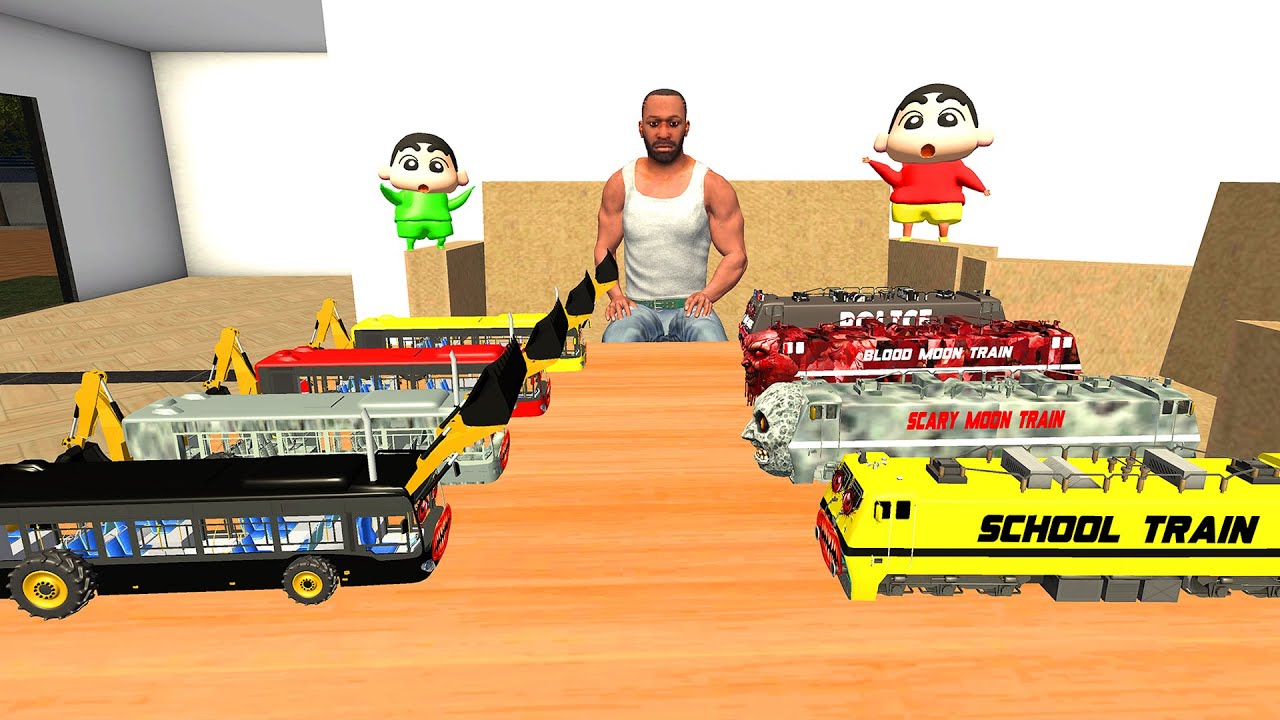 FRANKLIN VS TINY HORROR TRAIN | HORROR SCHOOL BUS VS HORROR TRAIN - INDIAN BIKE DRIVING 3D