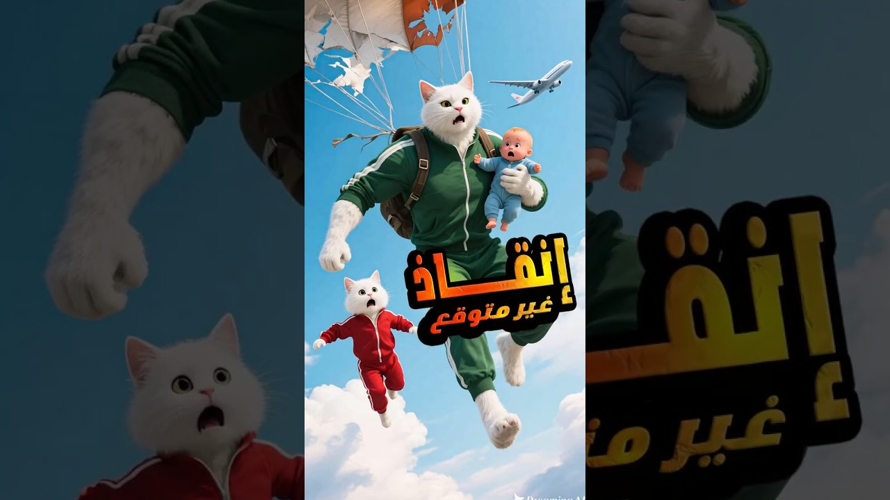 قطقوط أنقذ طفل سقط من الطائرة #funnycats #catvideos #cats #aicat