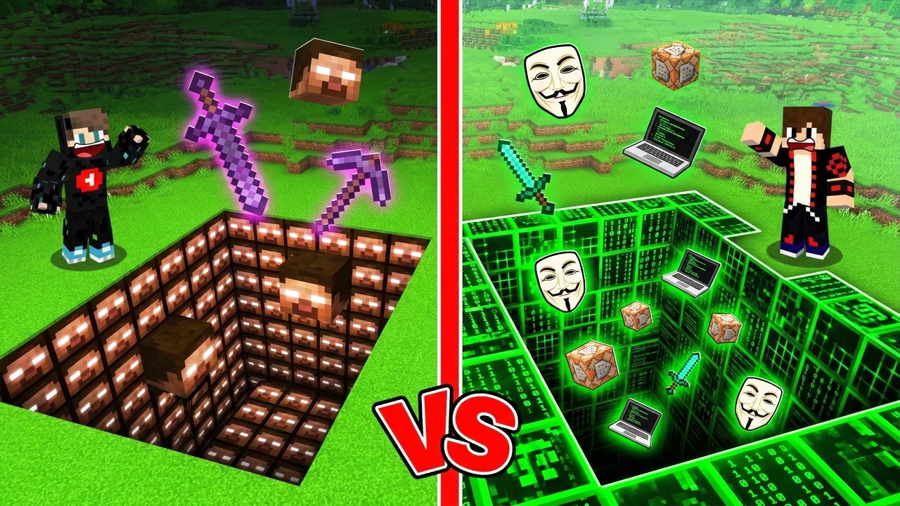 ماين كرافت : حفرة الهكـر ضد حفرة الهيروبراين ولكن الحظ خطير !!؟ 🔥😱