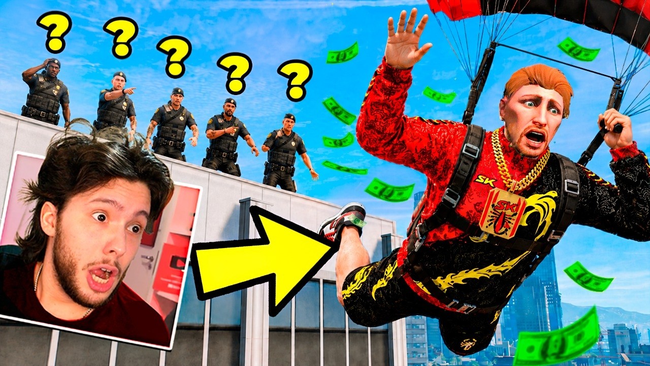 Dando FUGA SALTANDO de PARAQUEDAS no GTA 5 RP!!