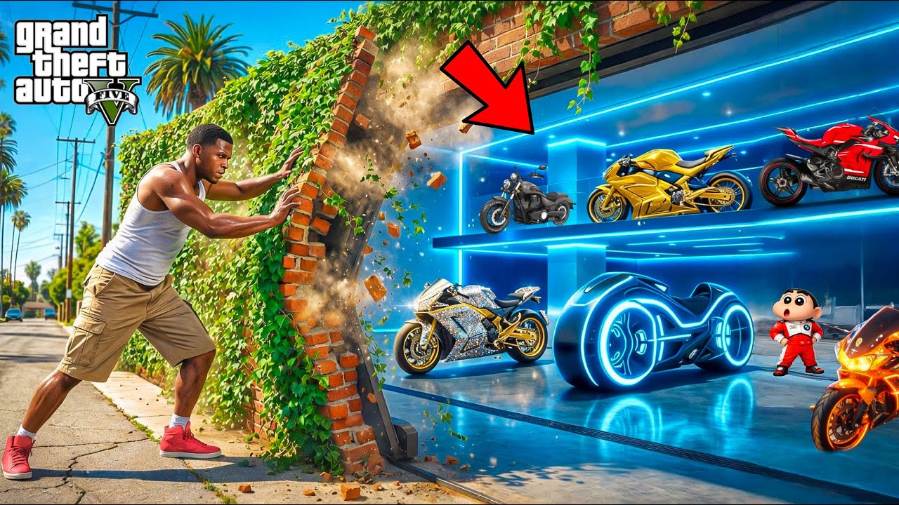 Franklin & Shinchan Found a SECRET Super Bike Garage in GTA 5 Telugu | Dhanu Dino