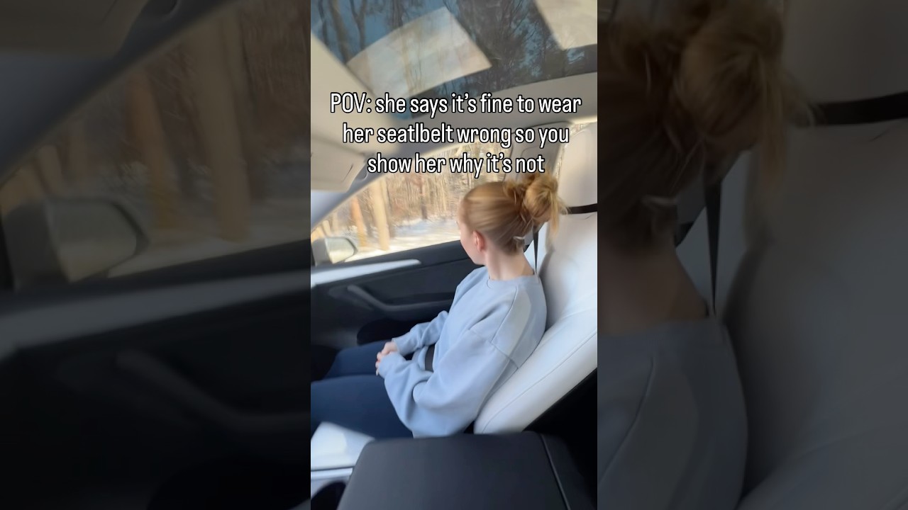 DO NOT Wear Your Seatbelt Like This in A Tesla 😳😭