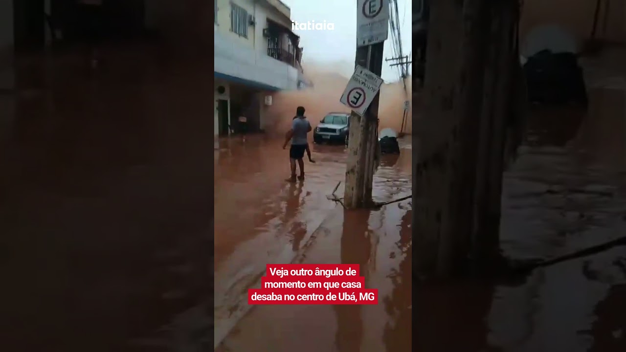 VEJA OUTRO ÂNGULO DE MOMENTO EM QUE CASA DESABA NO CENTRO DE UBÁ, MG