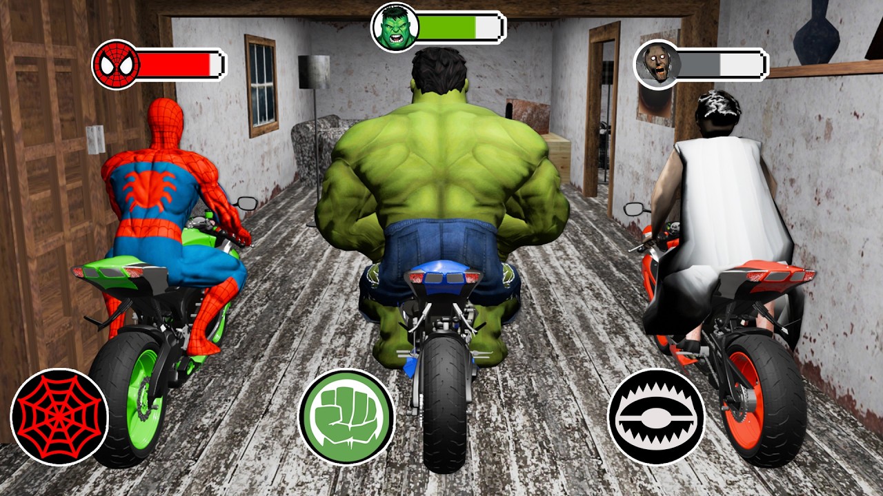 Playing as Granny vs Hulk, Spider-man rides a motorcycle in house ! Gameplay Animation (p.6)