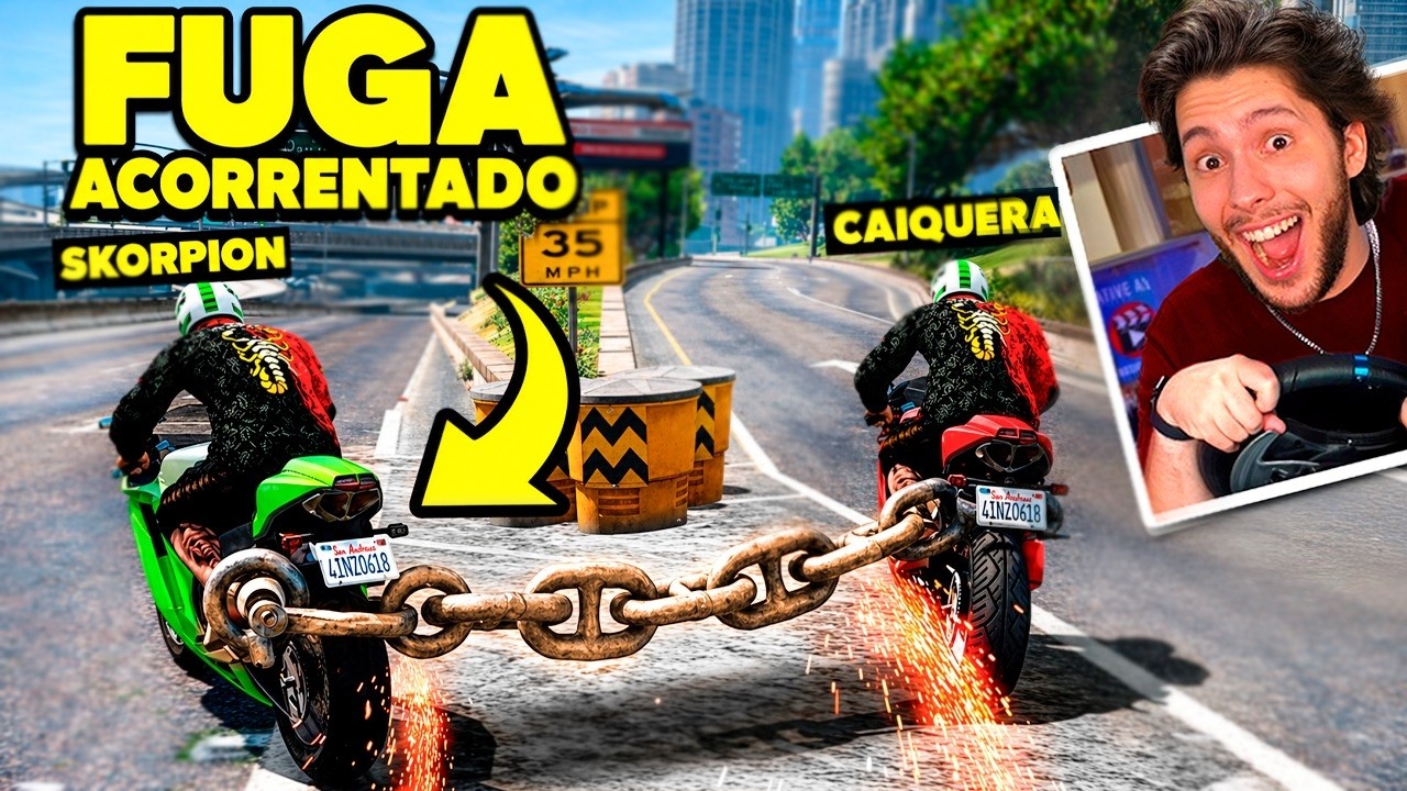 Dei FUGA de MOTO ACORRENTADA com meu AMIGO! (GTA 5 RP)