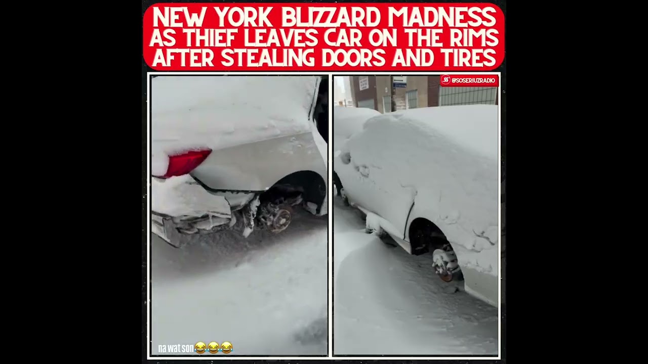 NEW YORK THIEVES TAKE DOORS AND TIRES LEAVING CAR ON THE RIMS IN A BLIZZARD!