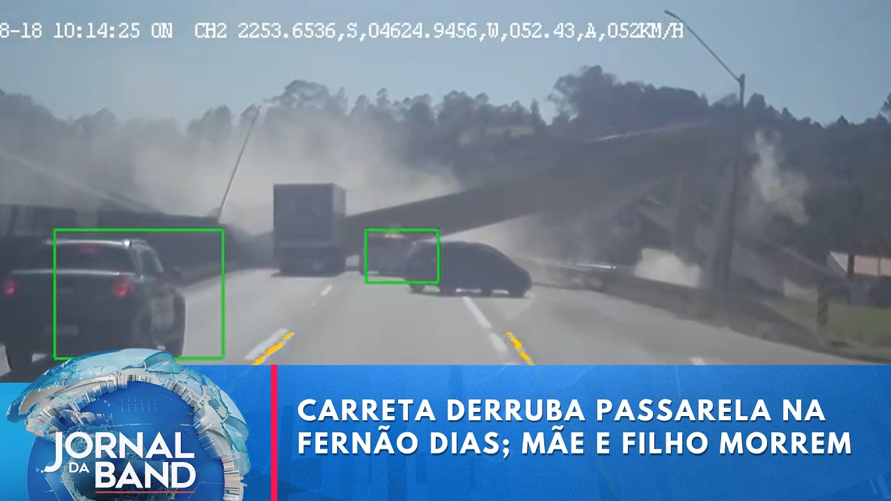 Carreta derruba passarela na Fernão Dias; 2 pessoas morrem | Jornal da Band