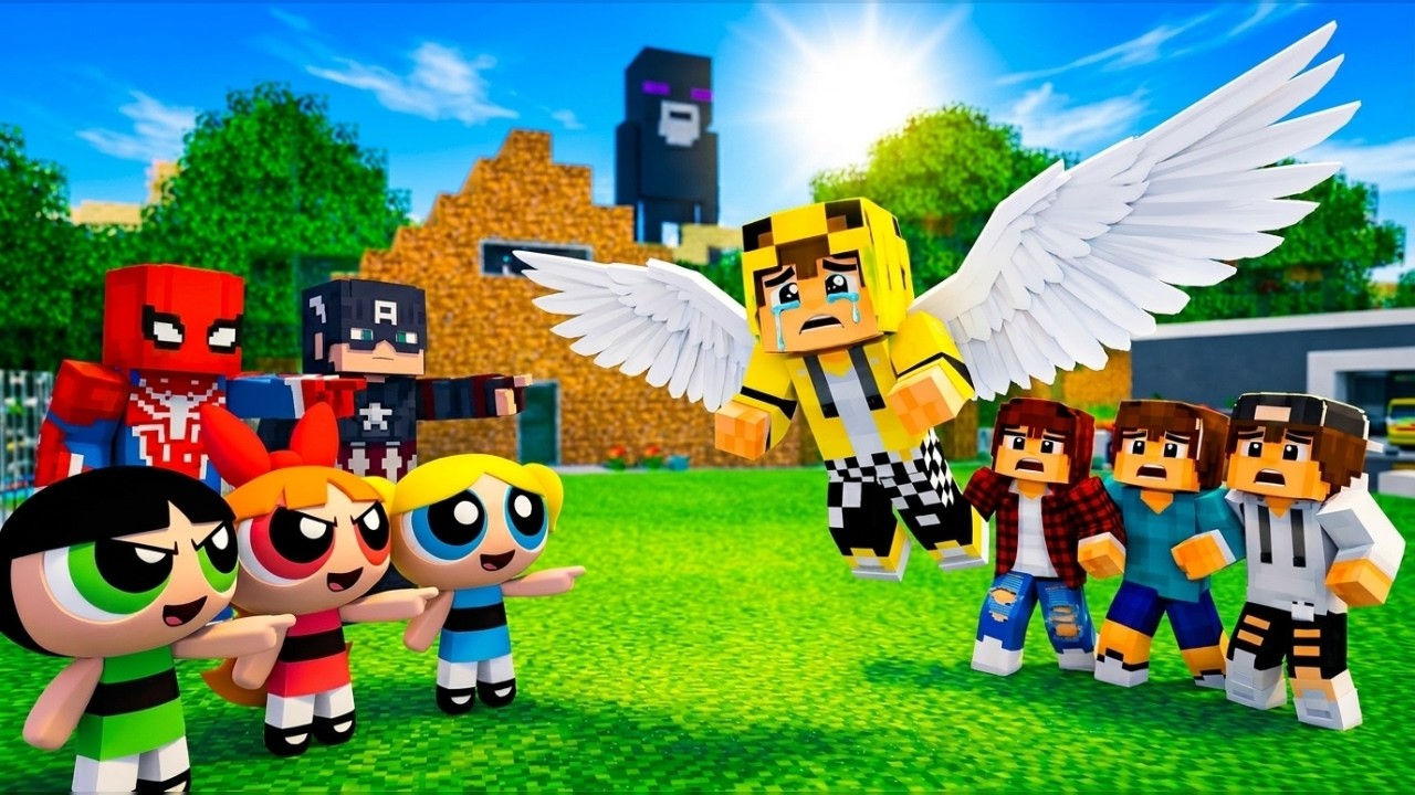 ماين كرافت لكن انا وجيجي وعبوسي وكعبول هربنا من الفتايات الخارقات وسبايدرمان ساعدنه😨😱#فلم_ماين_كرافت