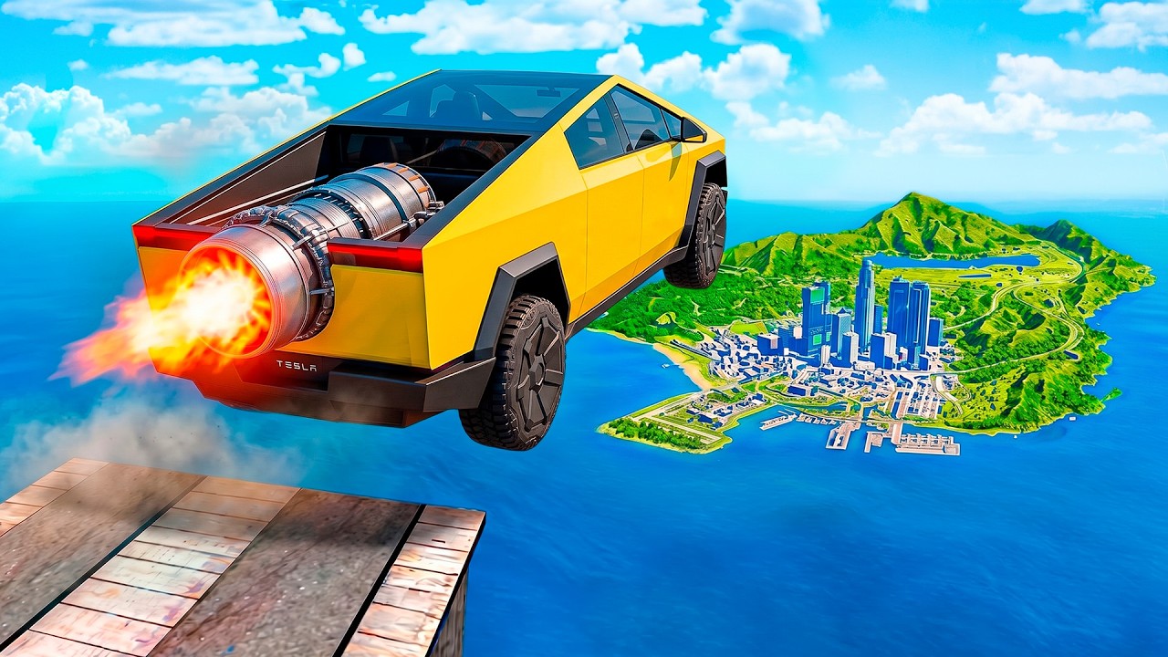 Jumping TESLA CARS Across ENTIRE MAP in GTA!