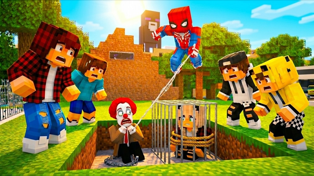 ماين كرافت لكن انا وجيجي وعبوسي وكعبول وسبايدرمان انقذنه طيبة من المهرج المحتال 😭🔥 #فلم_ماين_كرافت