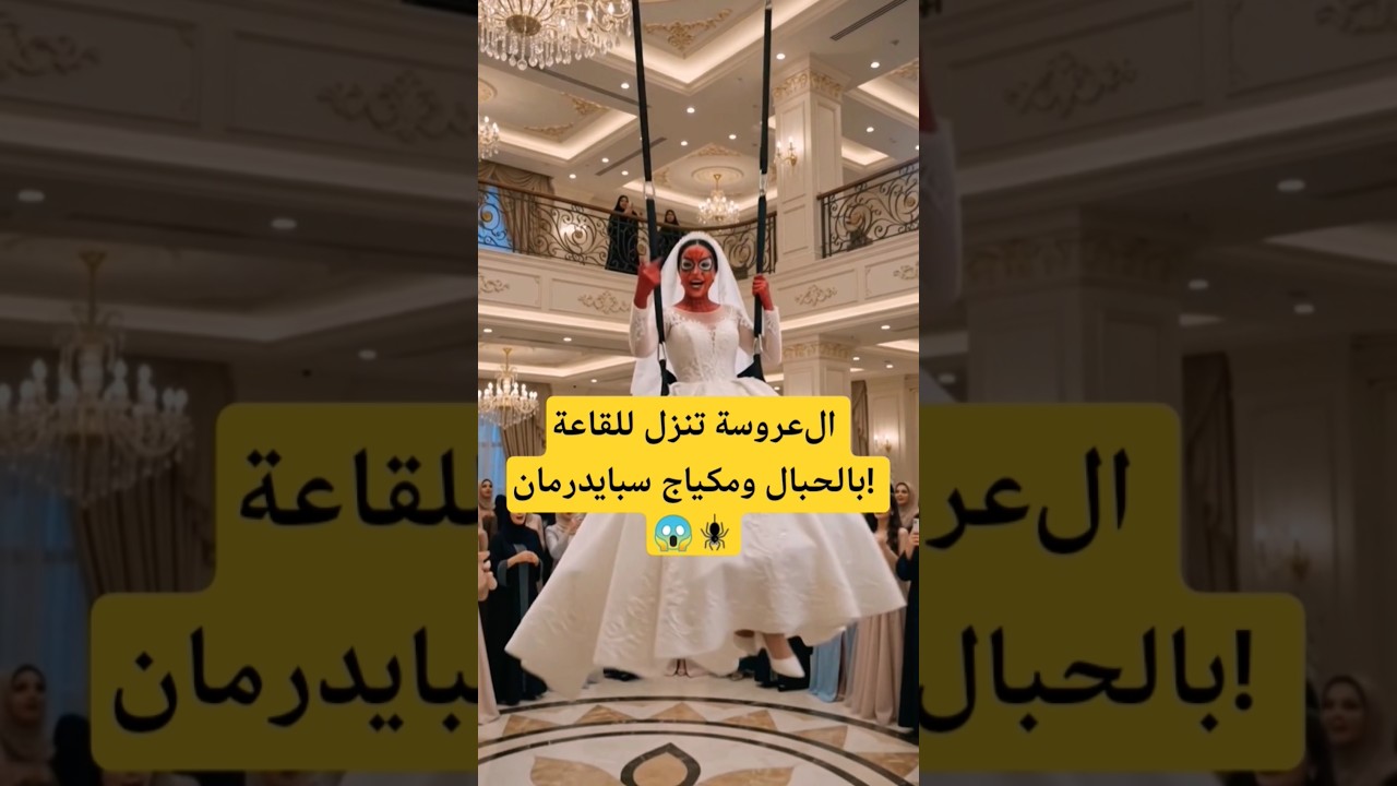 ال​عروسة تنزل لقاعة الزفاف بالحبال ومكياج سبايدرمان! 😱🕷️ #عرس #كوميدي #حفل_2026 #فساتين #Shorts