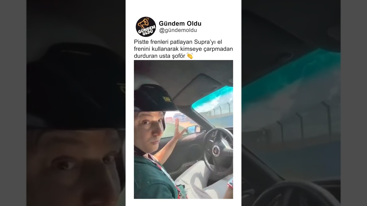 Pistte freni patlayan Supra'yı el freni ile kimseye çarpmadan durduran usta şoför 👏