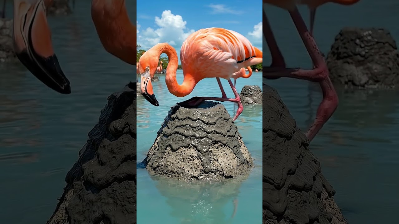 Flamingo Builds a Mud Volcano Nest