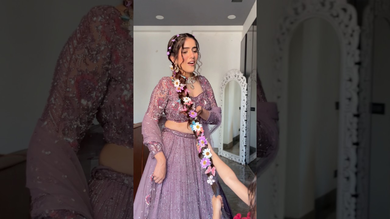 DESI RAPUNZEL💜 #grwm #longhairstyles  #rapunzel #floweraccessories #hairaccessories #purplelehenga