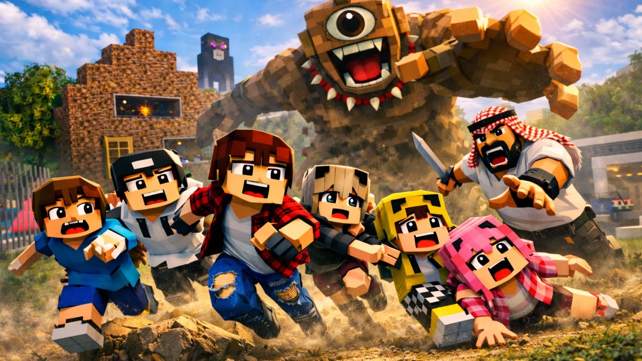 ماين كرافت لكن انقذت جيجي وعبوسي وكعبول من الوحش ابو عين واحدة 😨😱 #فلم_ماين_كرافت