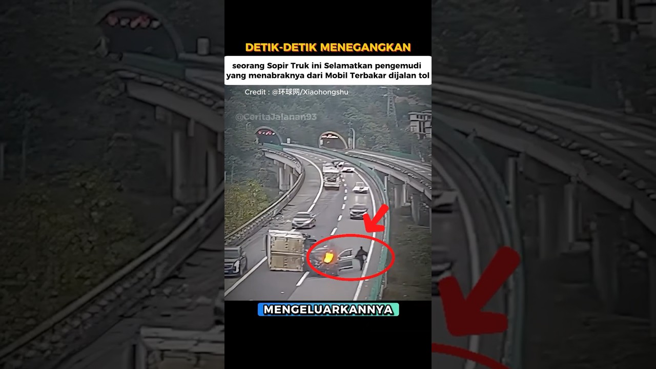 DETIK-DETIK Sopir Truk Selamatkan Penabraknya dari Mobil yang Terbakar! 😱🔥 #viral