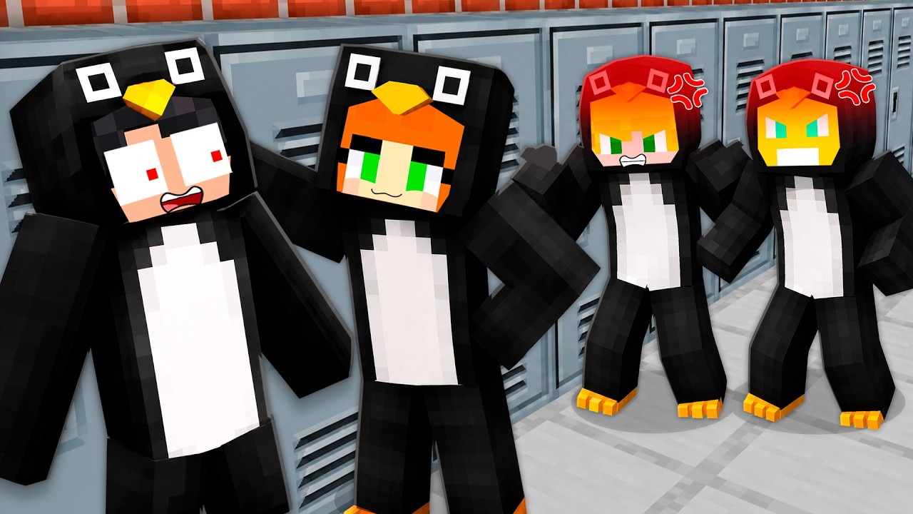 Primeiro Dia na Escola do PINGUIM GUGUGAGA no Minecraft!