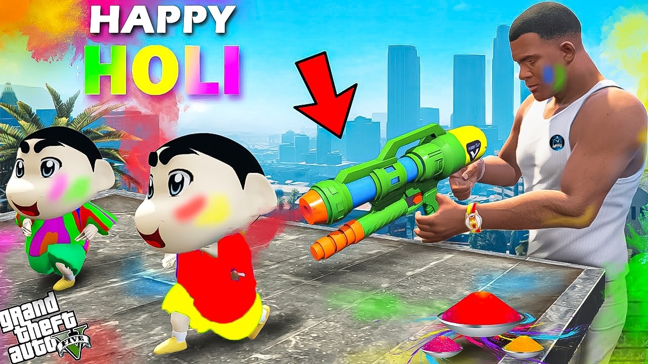 GTA 5 : Franklin Shopping For Holi in GTA 5 in Telugu | SHINCHAN and CHOP