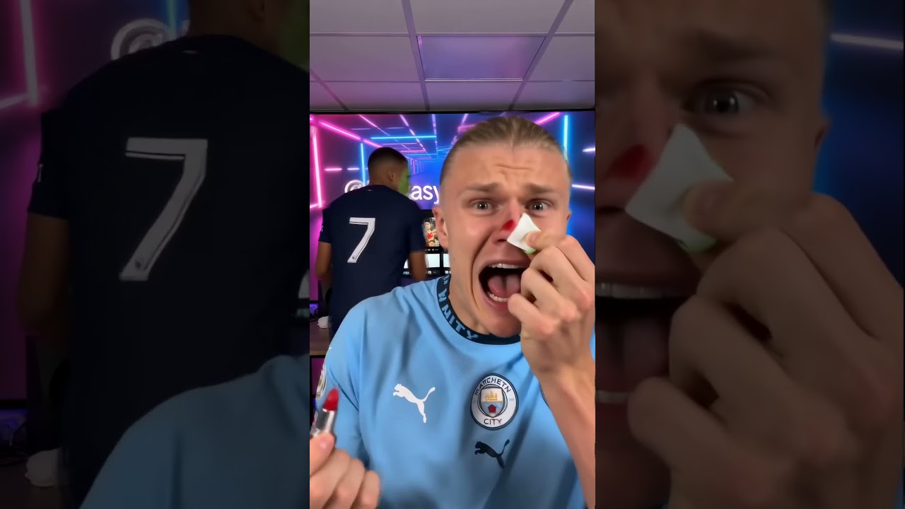 Haaland used lipstick to fake an injury, and Mbappe is TERRIFIED!  #haaland #funny #mbappé #worldcup