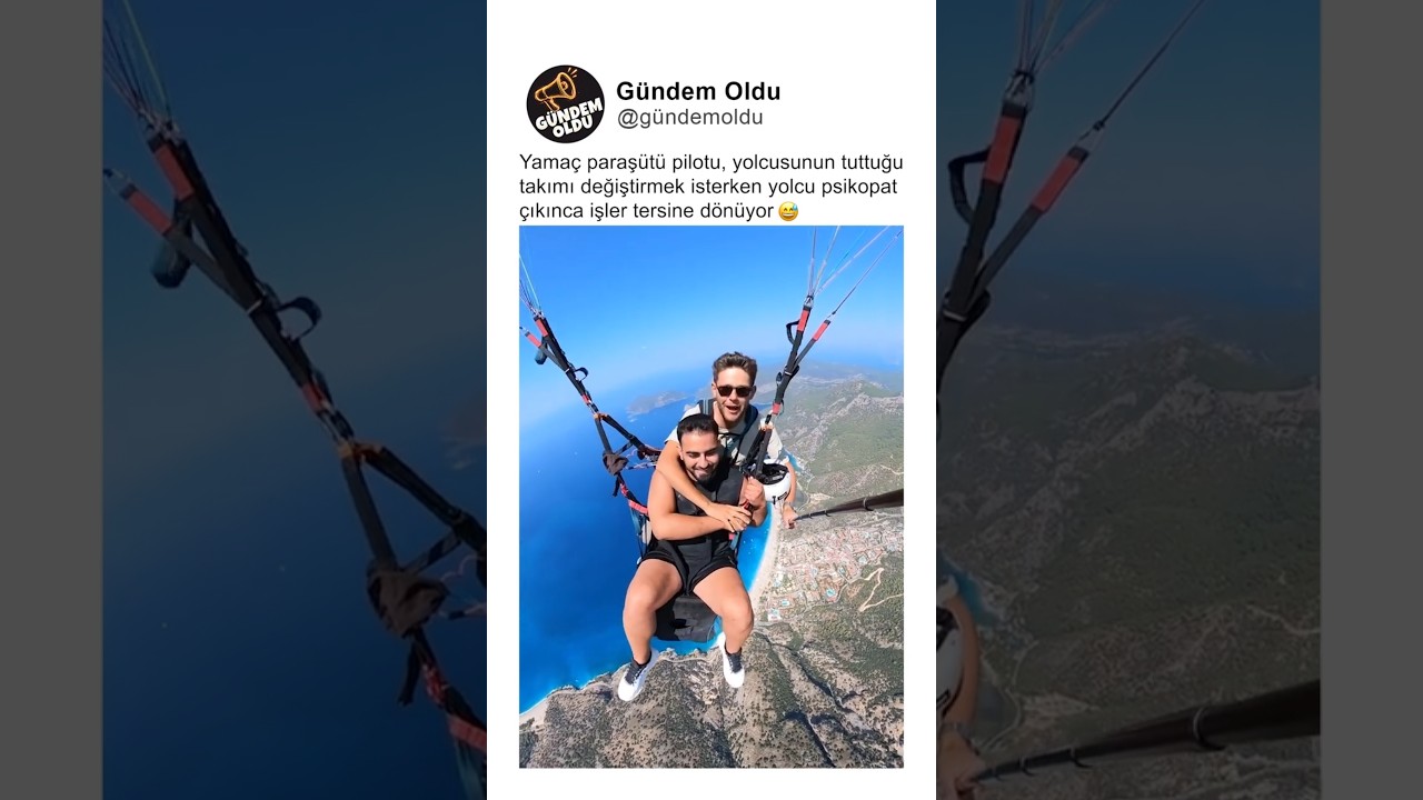 Yamaç paraşütü pilotu, yolcusunun tuttuğu takımı değiştirmek isterken yolcu psikopat çıkıyor 😅