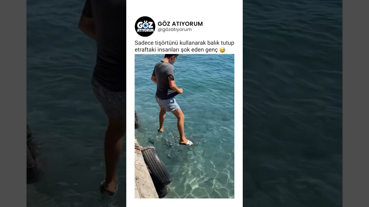 Sadece tişörtünü kullanarak balık tutup etraftaki insanları şok eden genç 😅