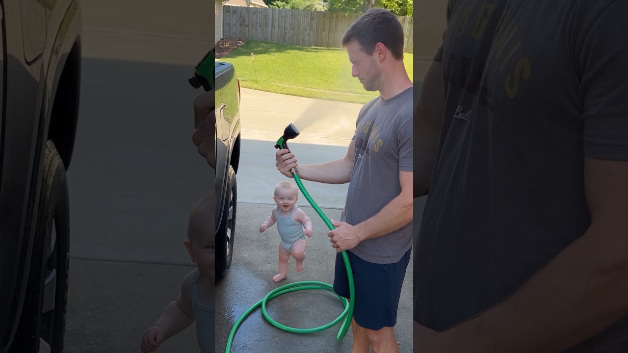 Dad Finally Caught the Little Hose Prankster 😂💦 #Shorts #FunnyBaby #DadLife