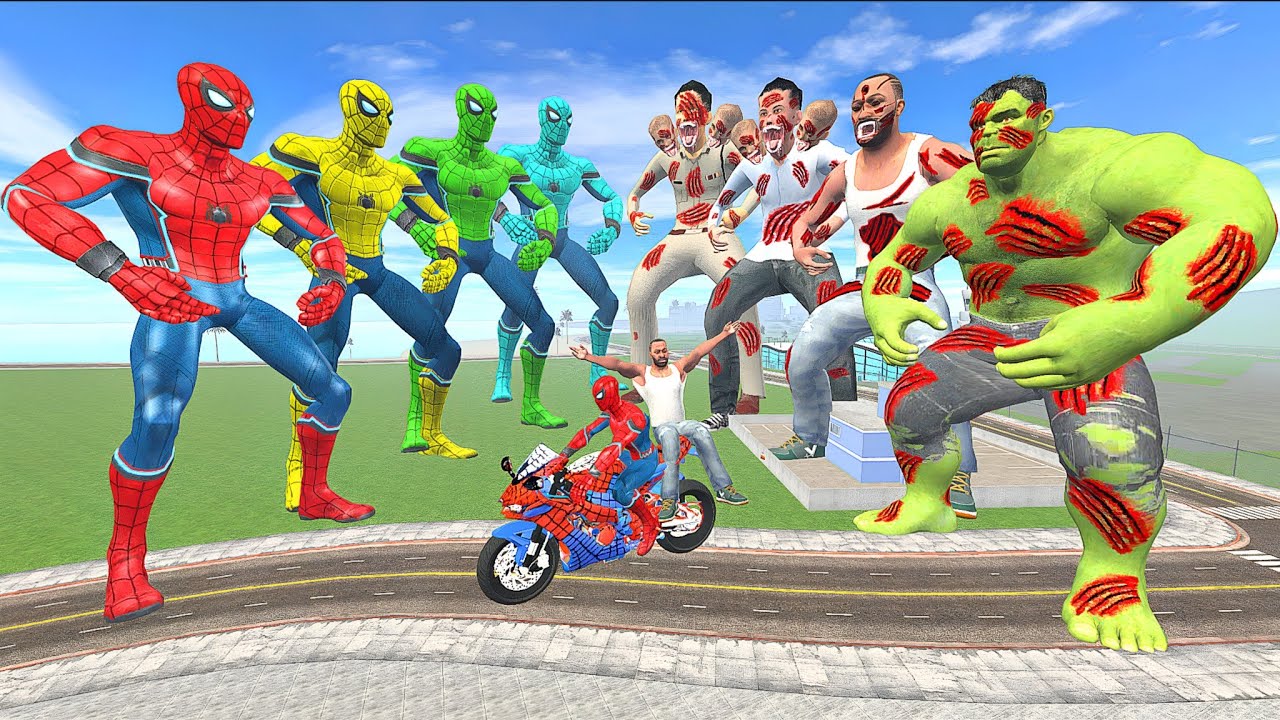Franklin Found Giant Colourful Spiderman Bike Attacked by Zombie In Indian Bike Driving 3D