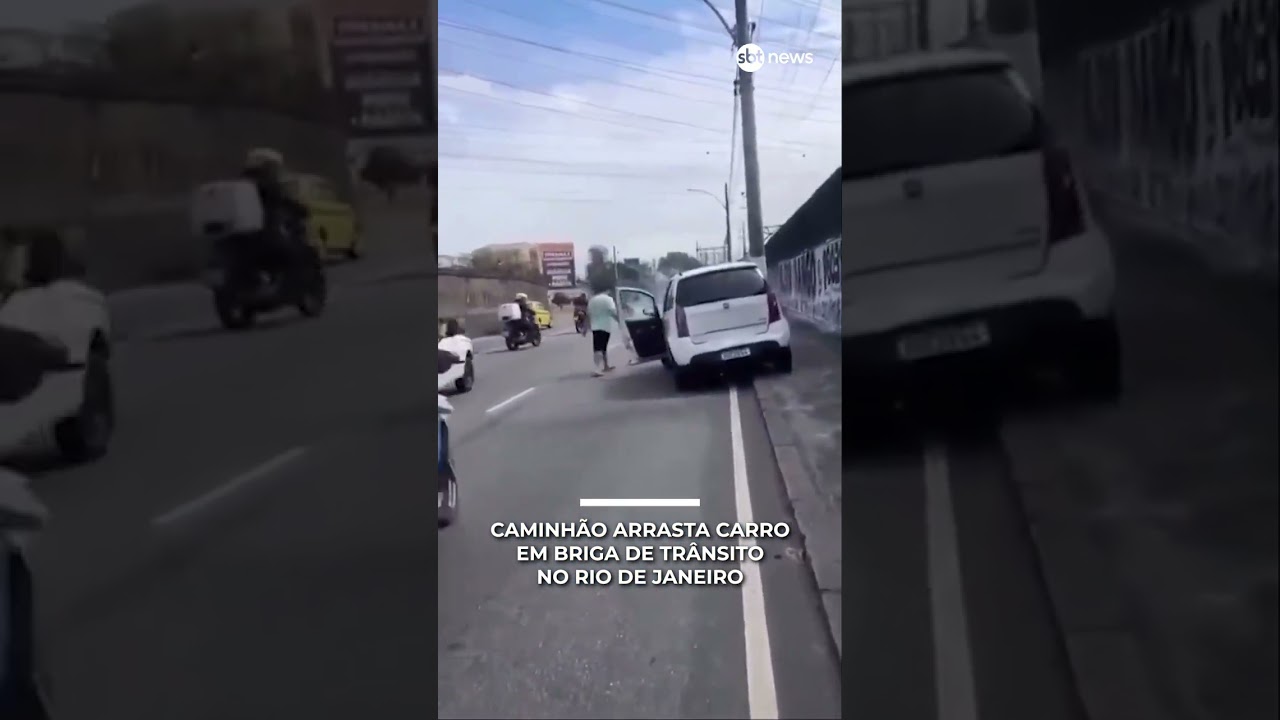 Caminhão arrasta carro em briga de trânsito no Rio de Janeiro | #sbtnews