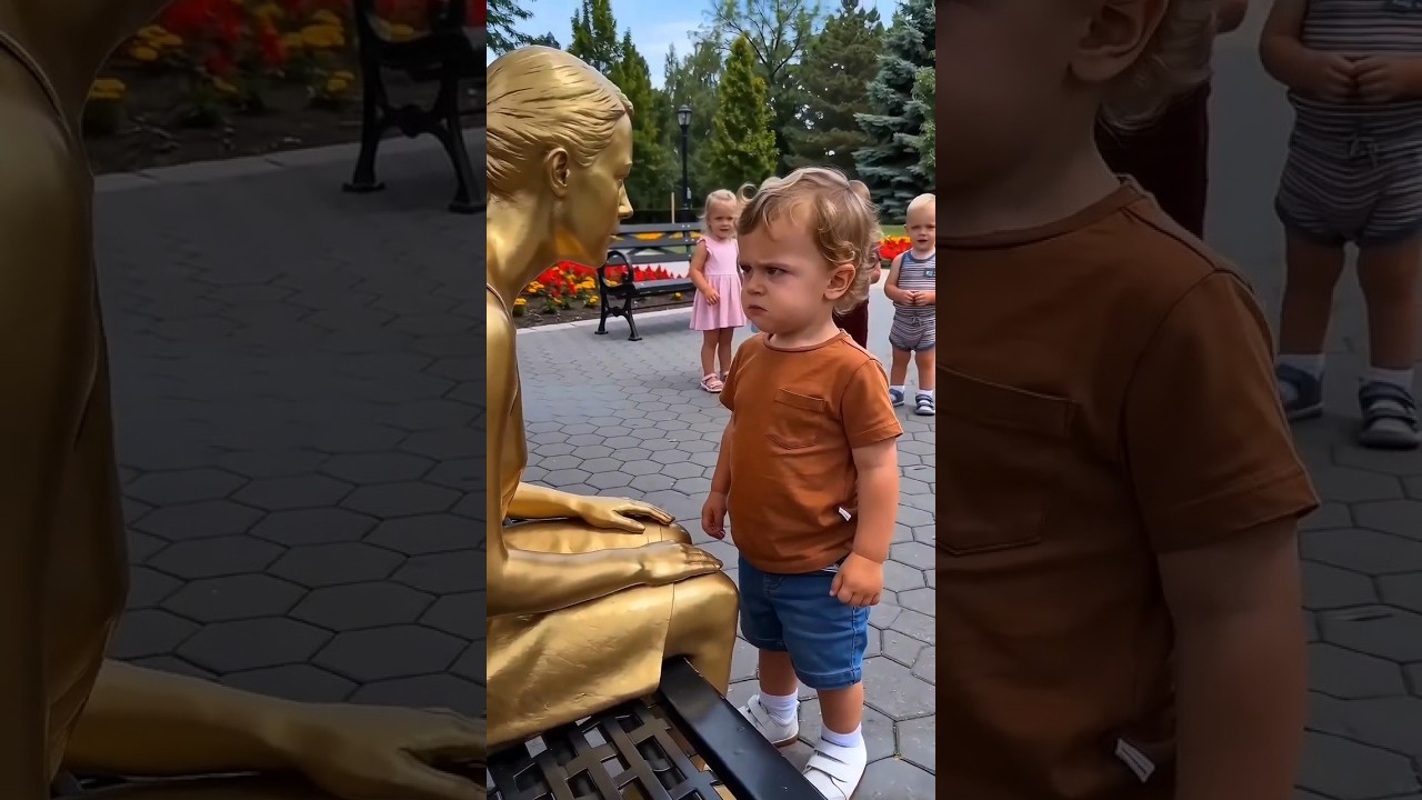 Toddler's ANGRY Stare Prank on Gold Statue... Then Kissed Her 😭🤣