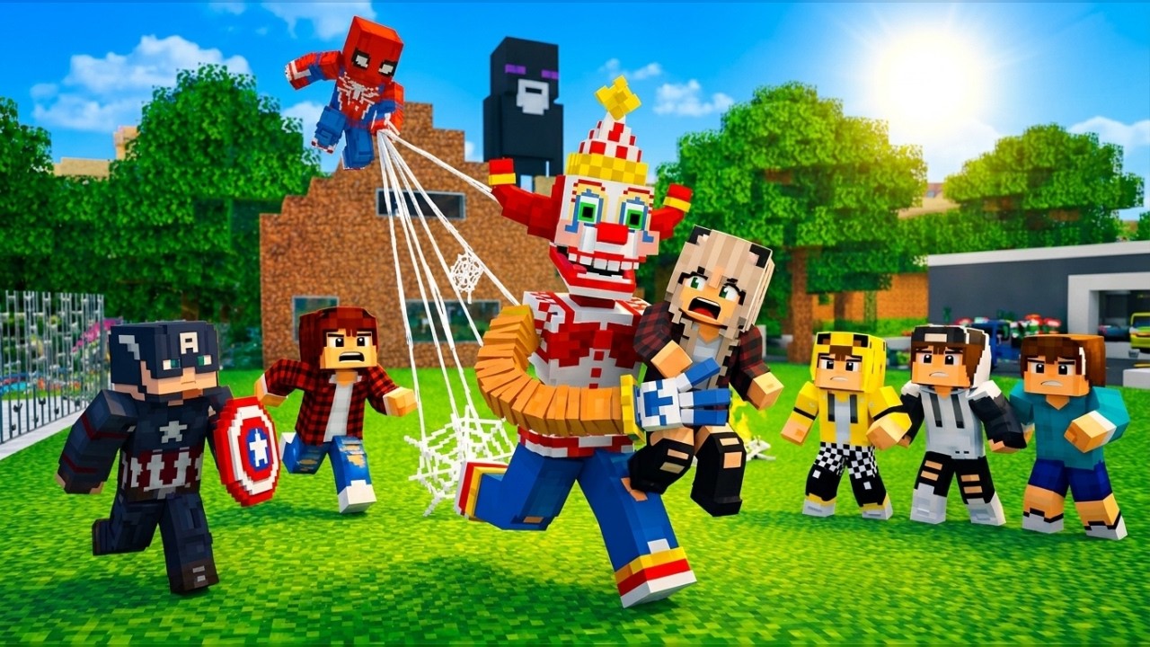 ماين كرافت لكن انا وجيجي وعبوسي وكعبول وسبايدرمان ضد حفار المهرج العملاق 😭🔥 #فلم_ماين_كرافت