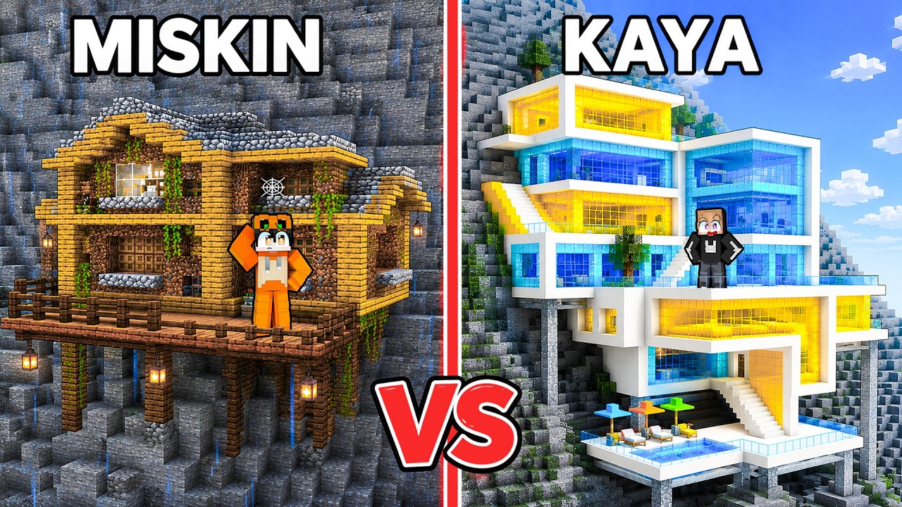 KITA BATTLE RUMAH GUNUNG KAYA VS MISKIN DI MINECRAFT!!