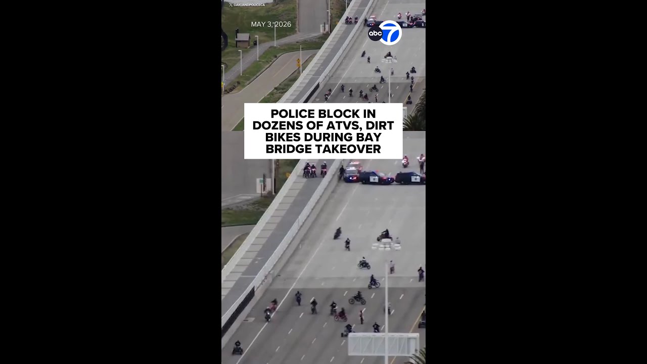 Police trap dozens of ATVs, dirt bikes during CA bridge takeover - Published by ABC7