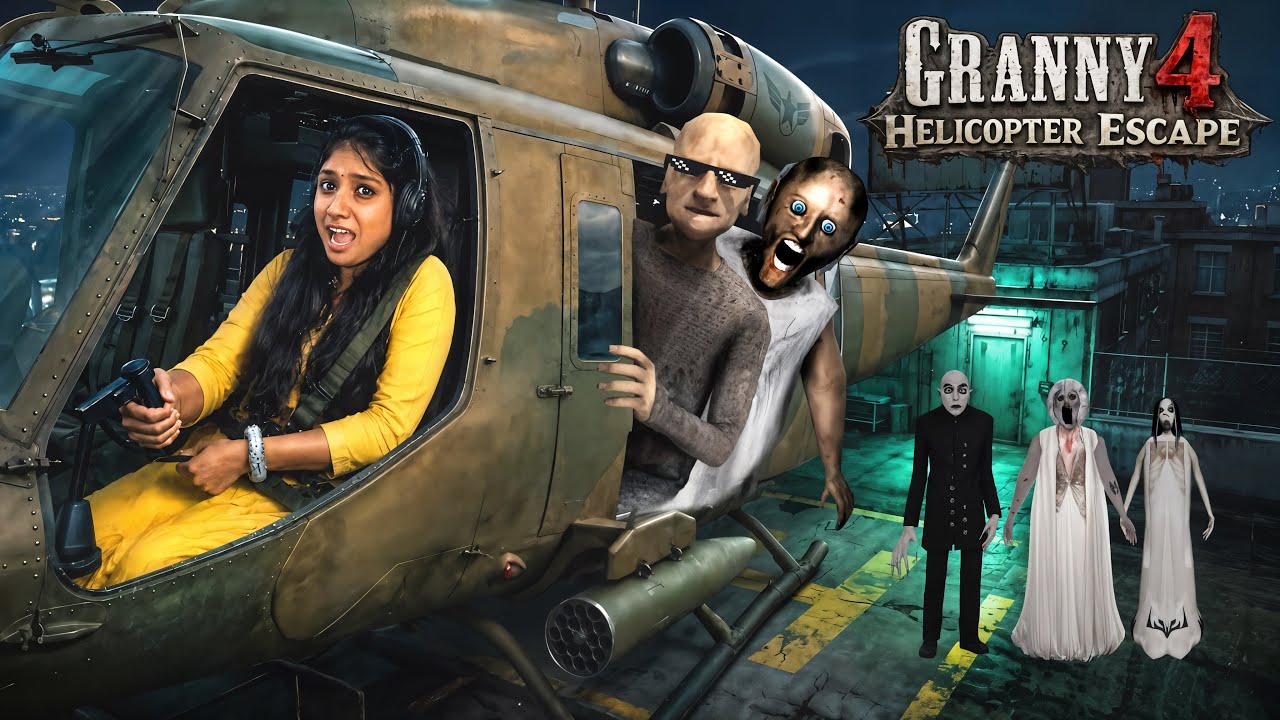 GRANNY 4 - NEW HELICOPTER ESCAPE WITH 9 ENEMIES 😱!!