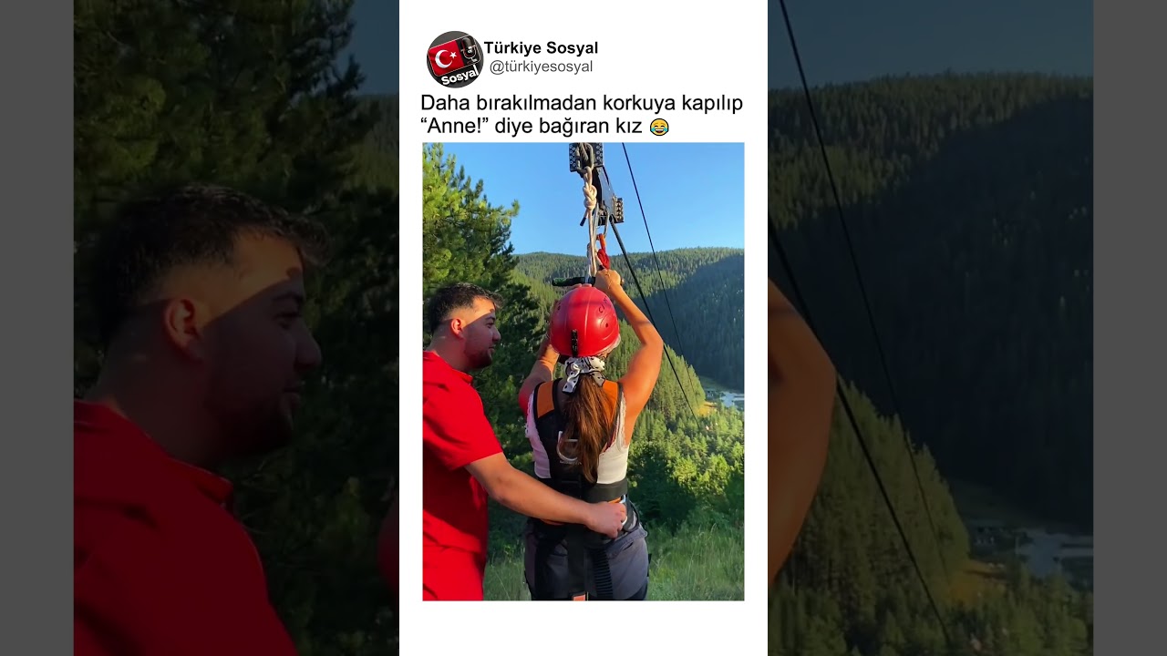 İlk kez zipline deneyimleyen kızın, daha başlamadan başlayan heyecanı😂