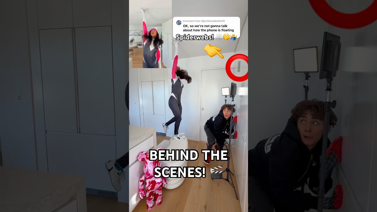 BEHIND THE SCENES! TUTORIAL OF GWEN STACY SPIDERWOMAN TREND 🕸️💥 #shorts #spiderman #spiderverse