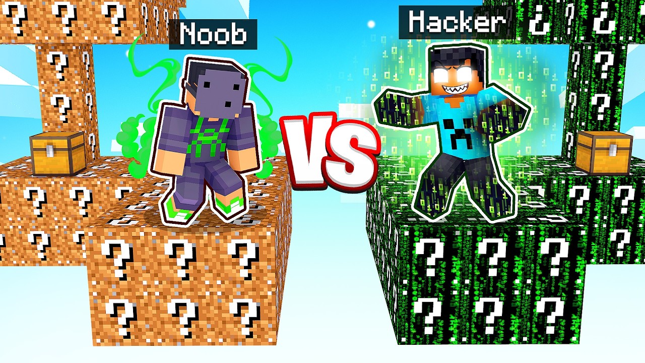 ILHA de LUCKY BLOCK NOOB vs ILHA de LUCKY BLOCK HACKER no MINECRAFT