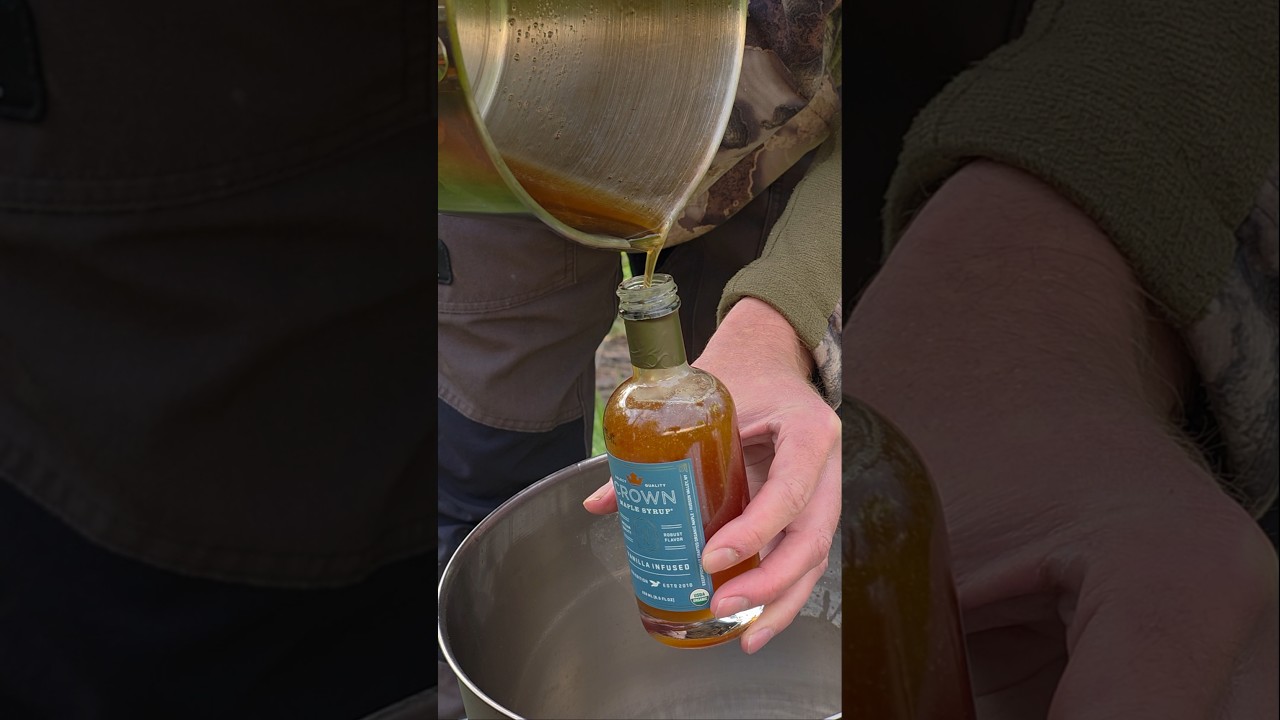 Boiling down maple sap to make maple syrup