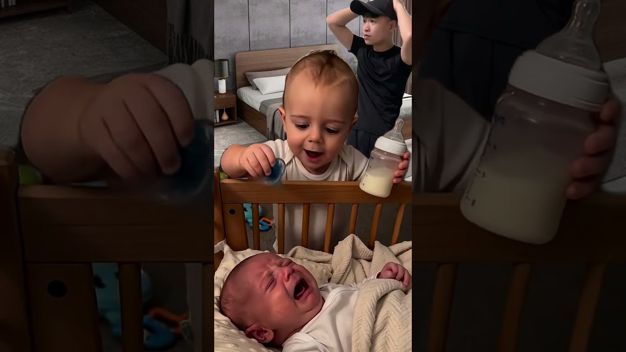 Toddler Swaps His Pacifier for the Baby's Milk Bottle 😳🍼 #shorts