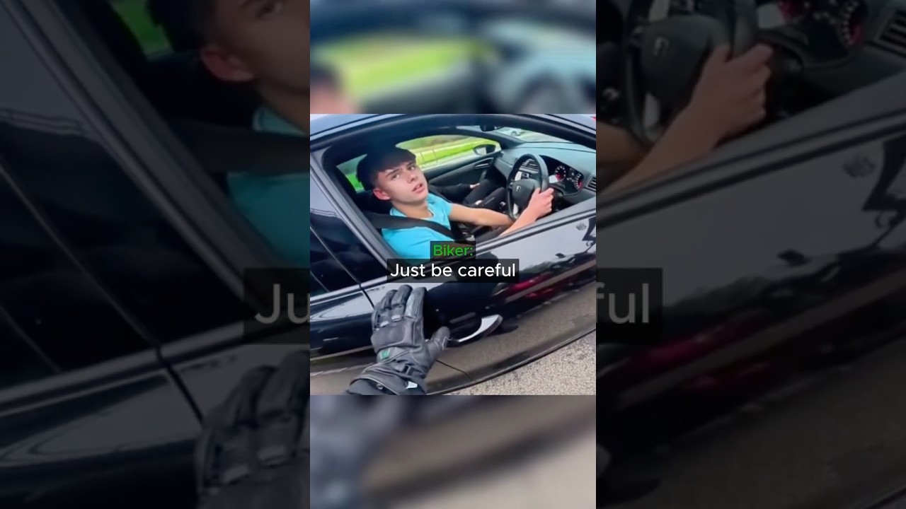 Biker surprises Bad Driver😳 - Published by EncounterVB