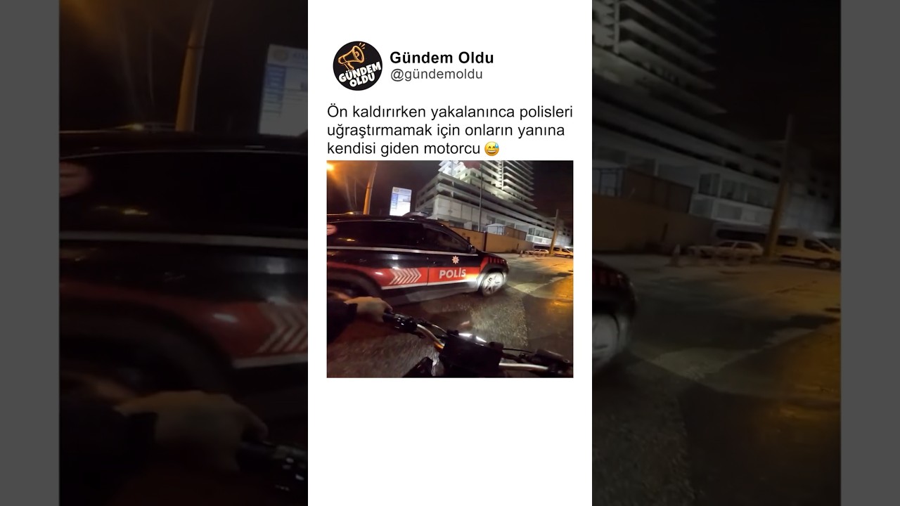 Ön kaldırırken yakalanınca polislerin yanına kendisi giden motorcu 😅