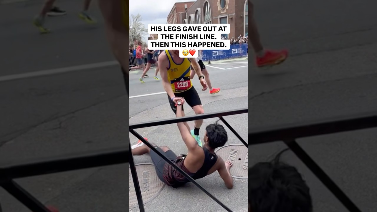Boston Marathon Runner about to Crawl to Finish Line
